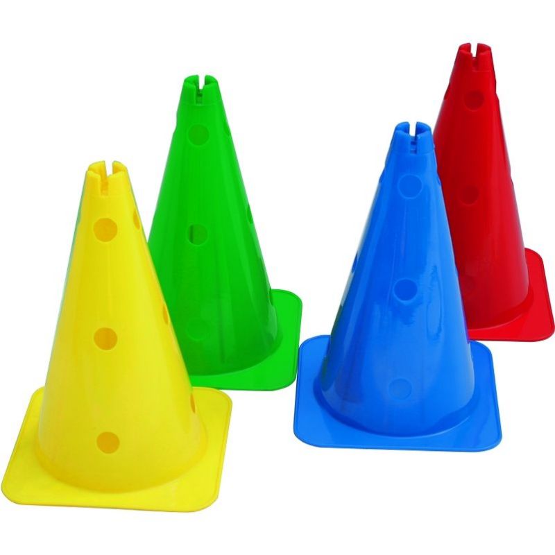 MULTI-PURPOSE HOLED MARKER CONES WITH SLOTTED TOP - HEIGHT 37 CM<br />SET OF 4