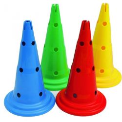 CONES MULTIJEUX A TROUS AVEC ENCOCHES HAUTEUR 37CM LOT DE 4